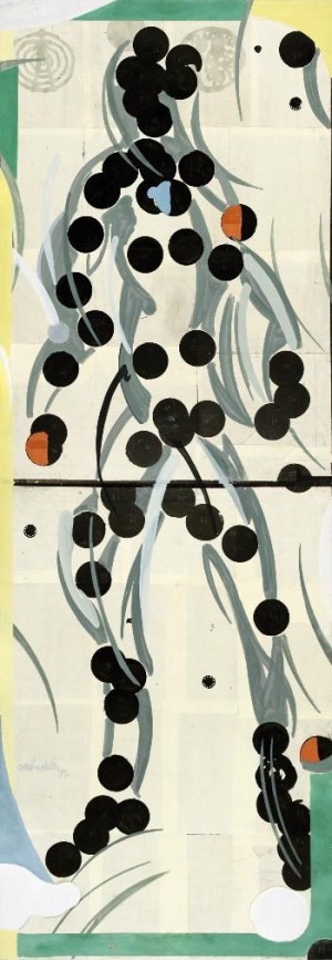 Carsten Nicolai, Transformer, 1997, Zweiteilig, Öl, Papier, Leinwand, 236x83 cm