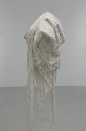 Agnes Lammert, Hoist that rag, 2018, Acrylstahl, Stahl und Seil, 165x60x70 cm