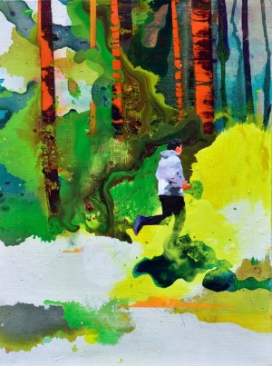 Minyoung Park, Läufer im Wald, 2016, 48x36, Acrylic on Canvas, @Lachenmann Art 2016