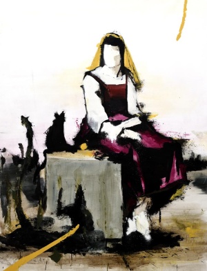 Lars Teichmann, Girl with Cat, 2020, Acryl und Lack auf Leinwand, 200x150 cm