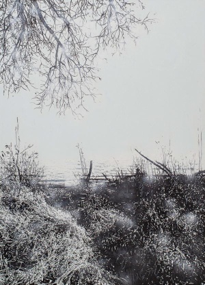 Jan Davidoff, Am Ufer, 2020, Mischtechnik auf Leinwand, 140 x 100 cm, Kunst, Malerei, See