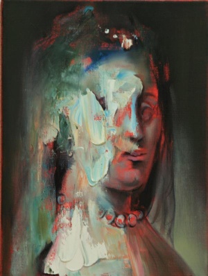 Andreana Dobreva, Dame mit Kette (aus "Lust und Sühne"), 2018, Öl auf Leinwand, 40x30cm